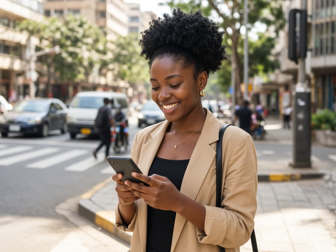 Young Kenyan worker receiving a salary advance on mobile